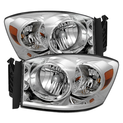 Xtune Dodge Ram 1500 06-08 / Ram 2500/3500 06-09 Amber Crystal Headlights Chrome HD-JH-DR06-AM-C SPYDER