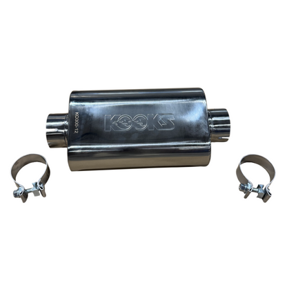 Kooks 3in Oval Clamp In Center/Center Muffler 12in Long Body Polished Stainless Steel