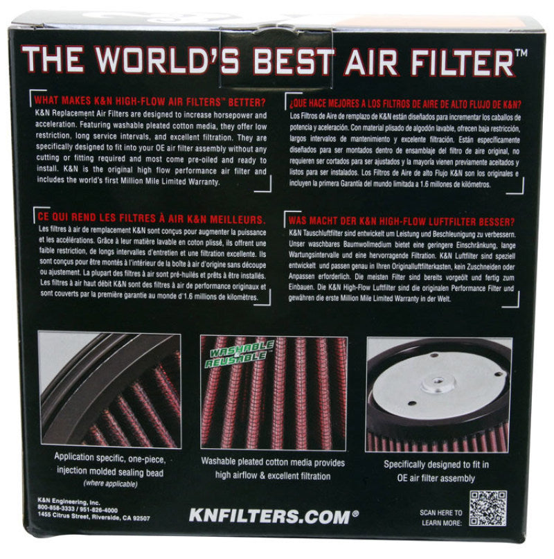 K&N Replacement Air Filter 7.125in L x 5.688in W x 1.625in H for Harley Davidson K&N Engineering