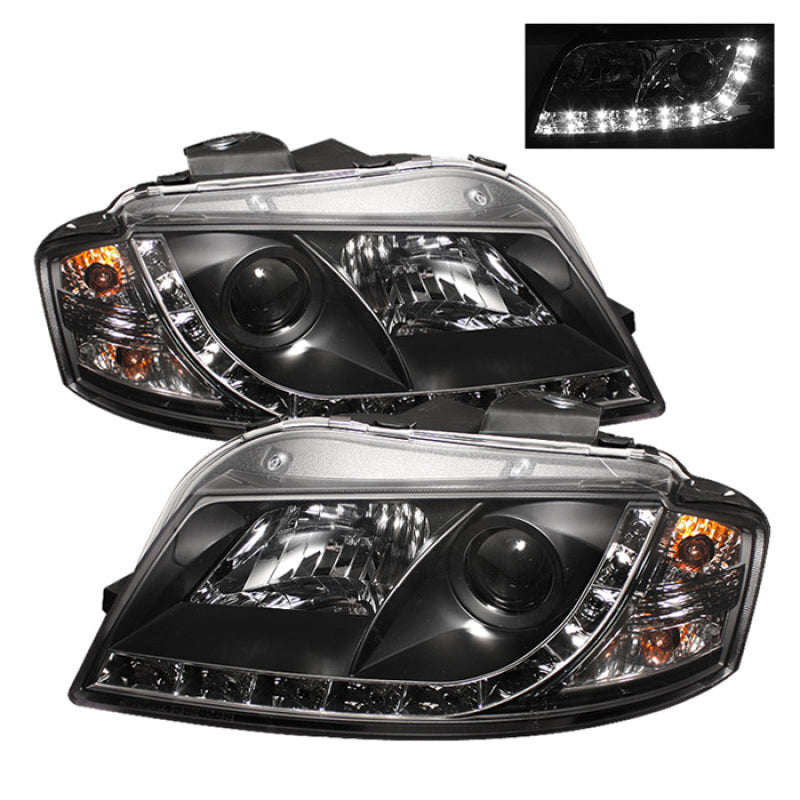 Spyder Audi A3 06-08 Projector Headlights Halogen Model Only - DRL Black PRO-YD-AA306-DRL-BK SPYDER