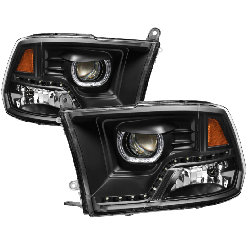 xTune Dodge Ram 2009-2014 Halo LED Projector Headlights - Black PRO-JH-DR09-CFB-BK SPYDER