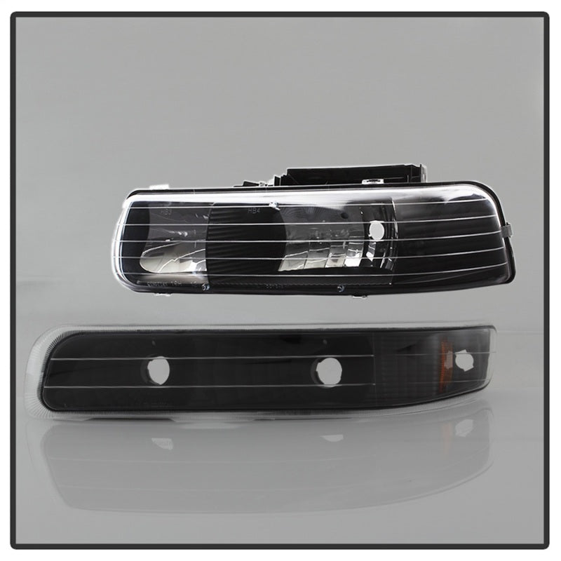Xtune Chevy TahOE 00-06 Amber Crystal Headlights w/ Bumper Lights Black HD-JH-CSIL99-SET-AM-BK SPYDER