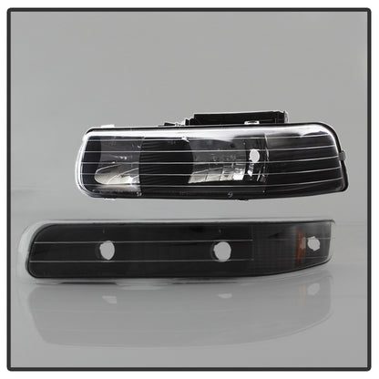 Xtune Chevy TahOE 00-06 Amber Crystal Headlights w/ Bumper Lights Black HD-JH-CSIL99-SET-AM-BK SPYDER