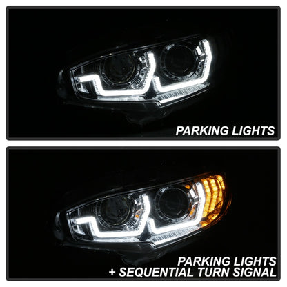 Spyder 16-18 Honda Civic 4Dr w/LED Seq Turn Sig Lights Proj Headlight - Chrome - PRO-YD-HC16-SEQ-C SPYDER