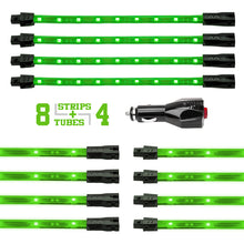 Load image into Gallery viewer, XK Glow Strip Single Color Underglow LED Accent Light Car/Truck Kit Green - 8x24In Tube + 4x8In