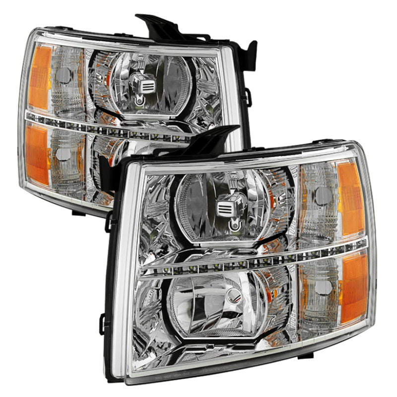Xtune Chevy Silverado 07-13 Crystal Headlights w/ Drl LED Design Black HD-JH-CS07-LED-C SPYDER