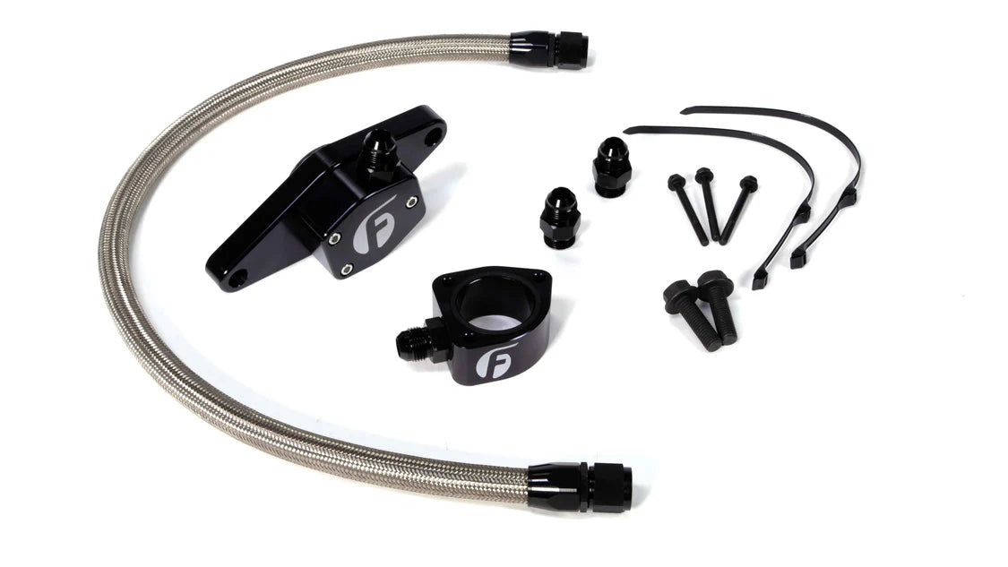 Fleece coolant bypass kit with stainless steel braided line for 1998.5-2002 Dodge Ram 2500 and 3500 5.9L VP Cummins trucks