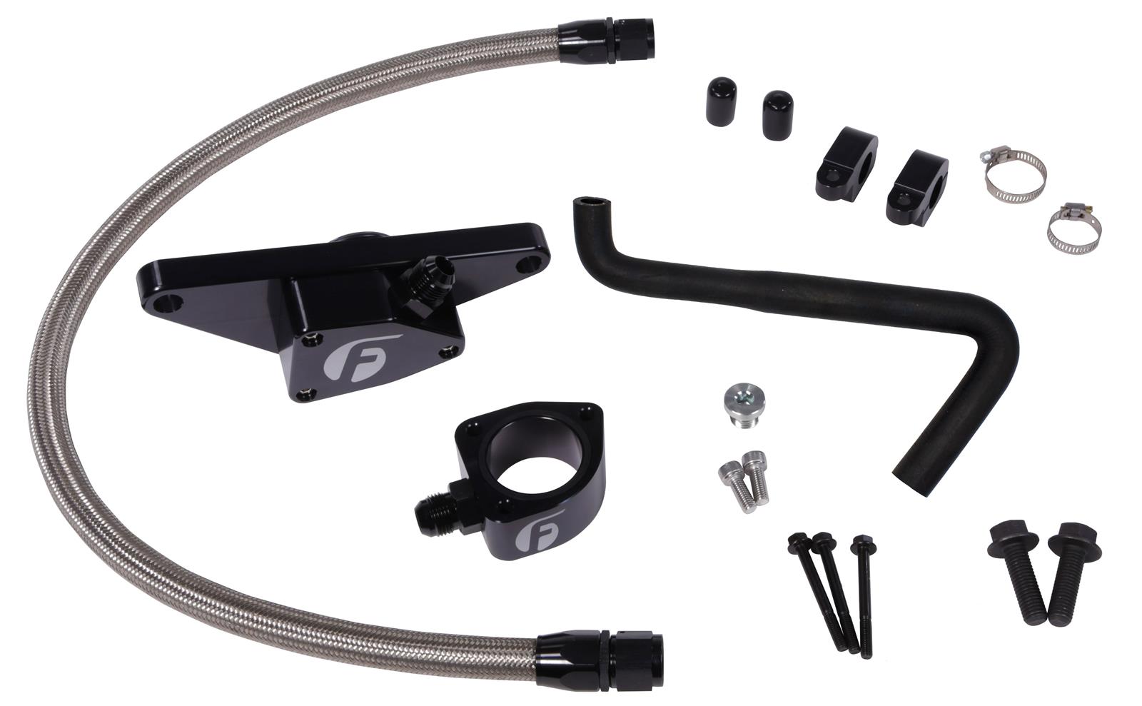 Fleece coolant bypass kit with stainless steel braided line for 2006-2007 Dodge Ram 2500 and 3500 5.9L Cummins automatic trucks
