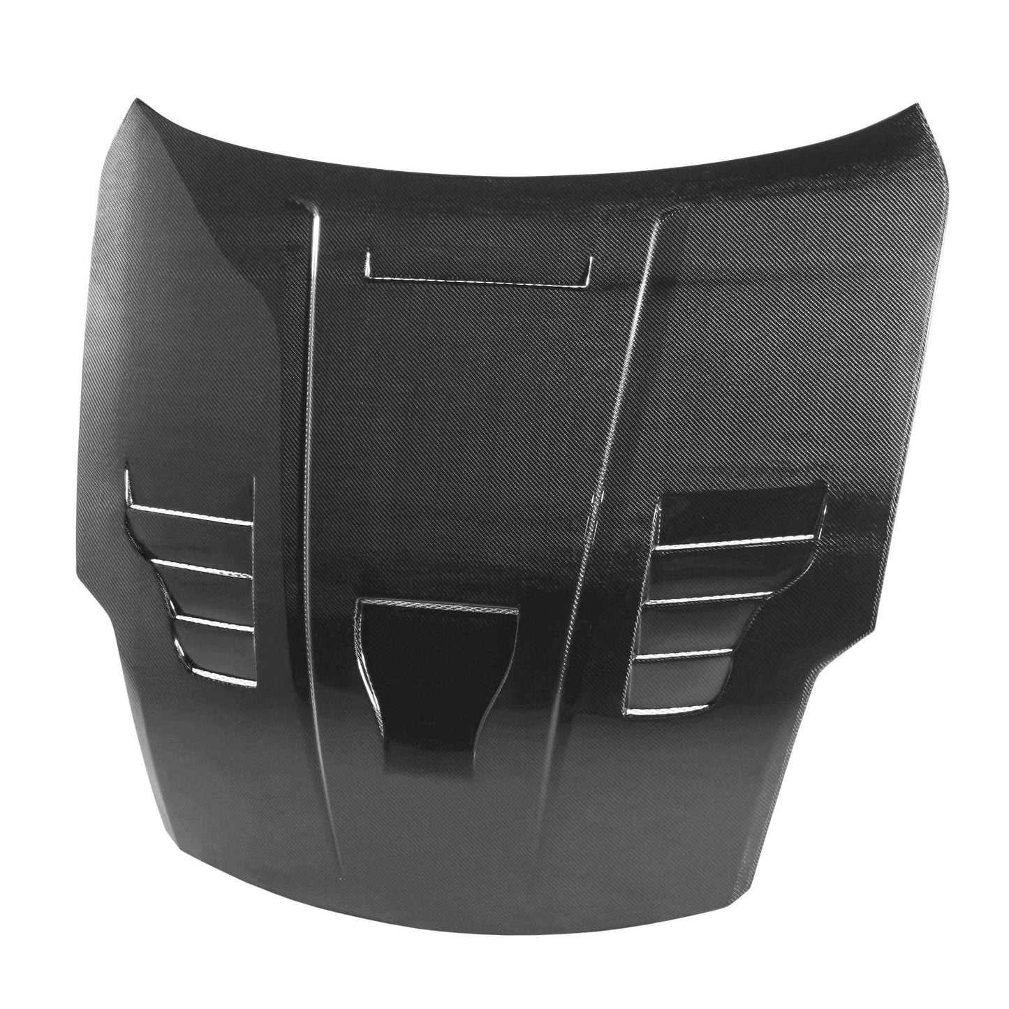 VT-Style Carbon Fiber Hood for 2007-2009 Nissan 350Z, compatible with 2003-2006 models, featuring aggressive vents and a glossy finish.