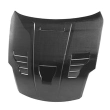 Load image into Gallery viewer, VT-Style Carbon Fiber Hood for 2007-2009 Nissan 350Z, compatible with 2003-2006 models, featuring aggressive vents and a glossy finish.