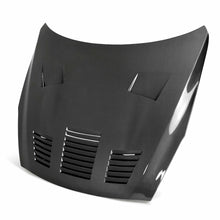 Load image into Gallery viewer, Front view of the Seibon HD0910NSGTR-GT GT-Style Carbon Fiber Hood installed on a 2009-2016 Nissan GT-R, showcasing its bold, aggressive design.