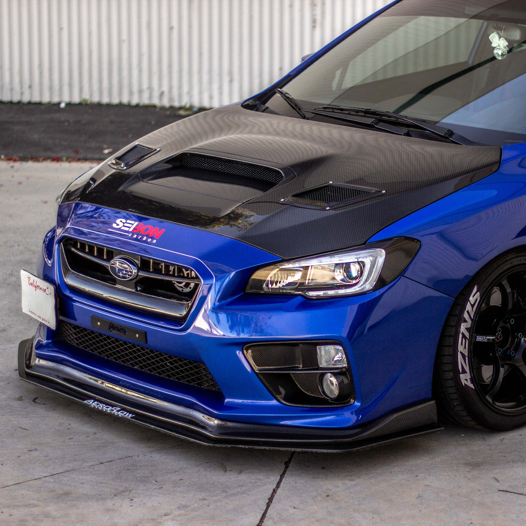 CS-Style Carbon Fiber Hood for 2015-2021 Subaru WRX/STi featuring sleek vents and a glossy finish.