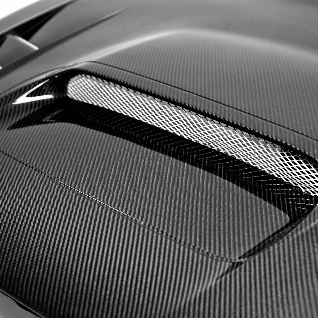 CW-Style Carbon Fiber Hood for 2015-2021 Subaru WRX/STi featuring aggressive design and glossy finish.