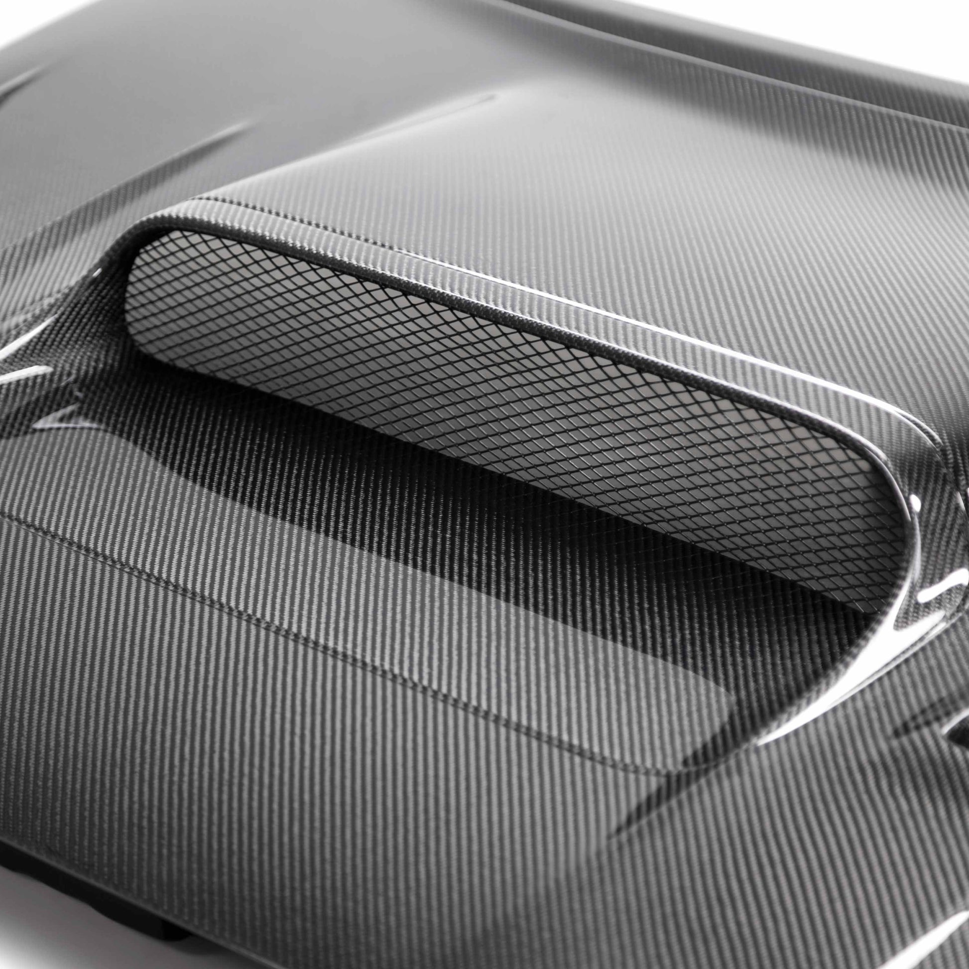 VS-Style Carbon Fiber Hood for 2015-2021 Subaru WRX/STi with aggressive vents and glossy finish.