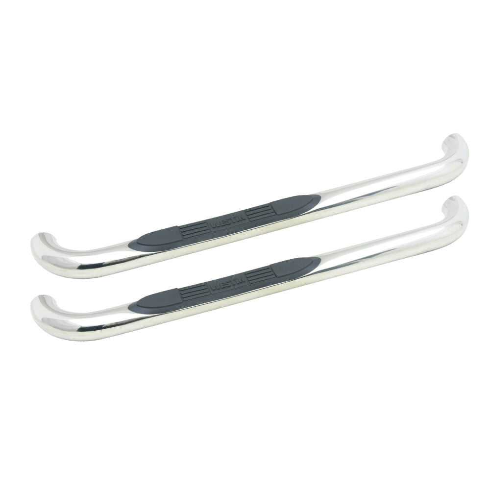 Westin E-Series 3 Round Nerf Bars Single Step Pad Polished Stainless Steel - 23-0500 PAIR