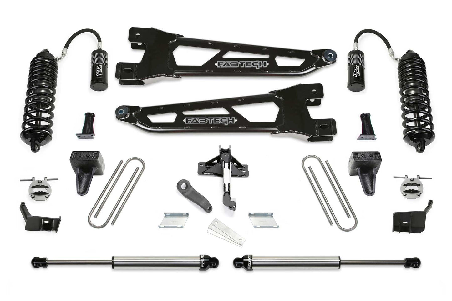 Fabtech 23-24 Ford F250/350 4WD Diesel 4in Rad. Arm Lift Kit Fr DL 4.0 Resi Clvrs & Rr DL 2.25 Shcks