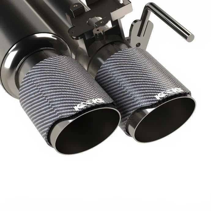 Kooks 11514520 active shotgun valved cat-back exhaust with carbon tips for 2018-2026 Ford Mustang GT 5.0L