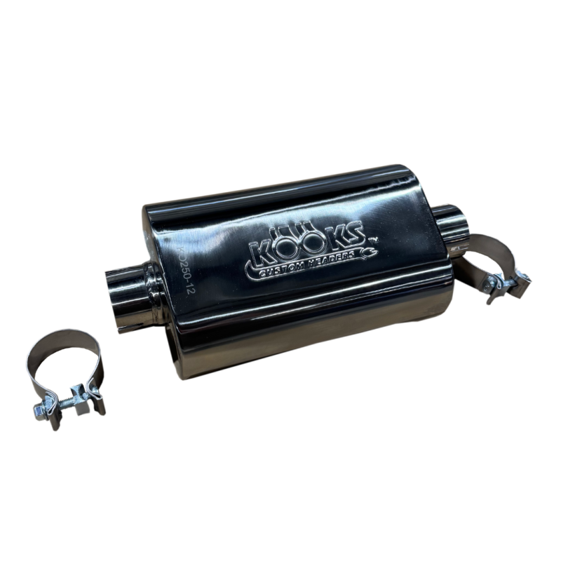 Kooks KO250-12-CI 2.5 inch oval clamp-on center center stainless steel muffler 12 inch body universal