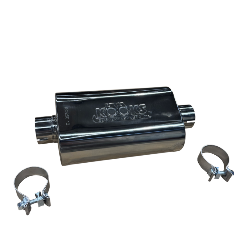 Kooks KO250-12-CI 2.5 inch oval clamp-on center center stainless steel muffler 12 inch body universal