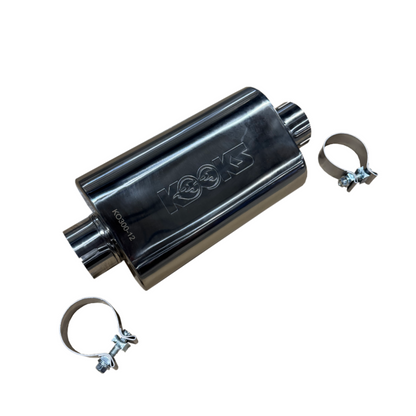 Kooks KO300-12-CI 3 inch oval clamp-in center center polished stainless steel muffler 12 inch body universal