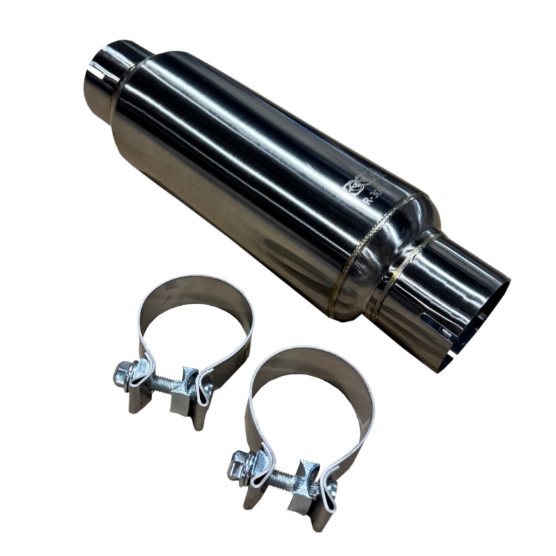 Kooks R300-10-CI 3 inch round clamp-in polished stainless steel muffler 10 inch body universal