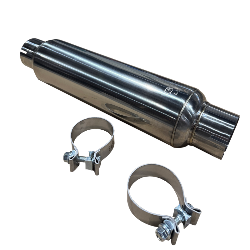 Kooks R300-14-CI 3 inch round clamp-in polished stainless steel muffler 14 inch body universal