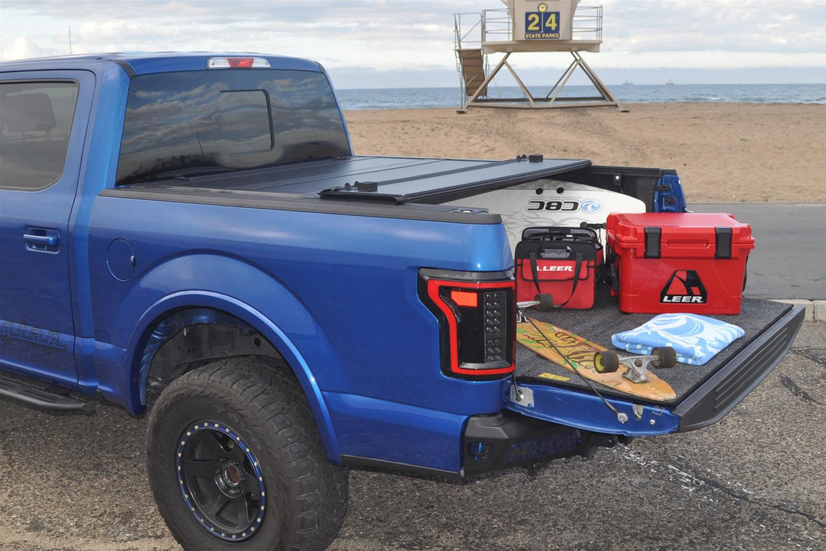 LEER HF650M hard quad-fold / 4-panel folding tonneau cover for 2015-2026 Ford F-150 5.5-ft Short Bed, part 650112