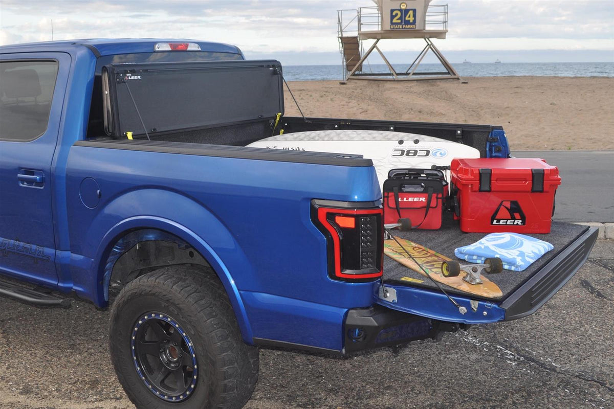 LEER HF650M hard quad-fold / 4-panel folding tonneau cover for 2015-2026 Ford F-150 5.5-ft Short Bed, part 650112