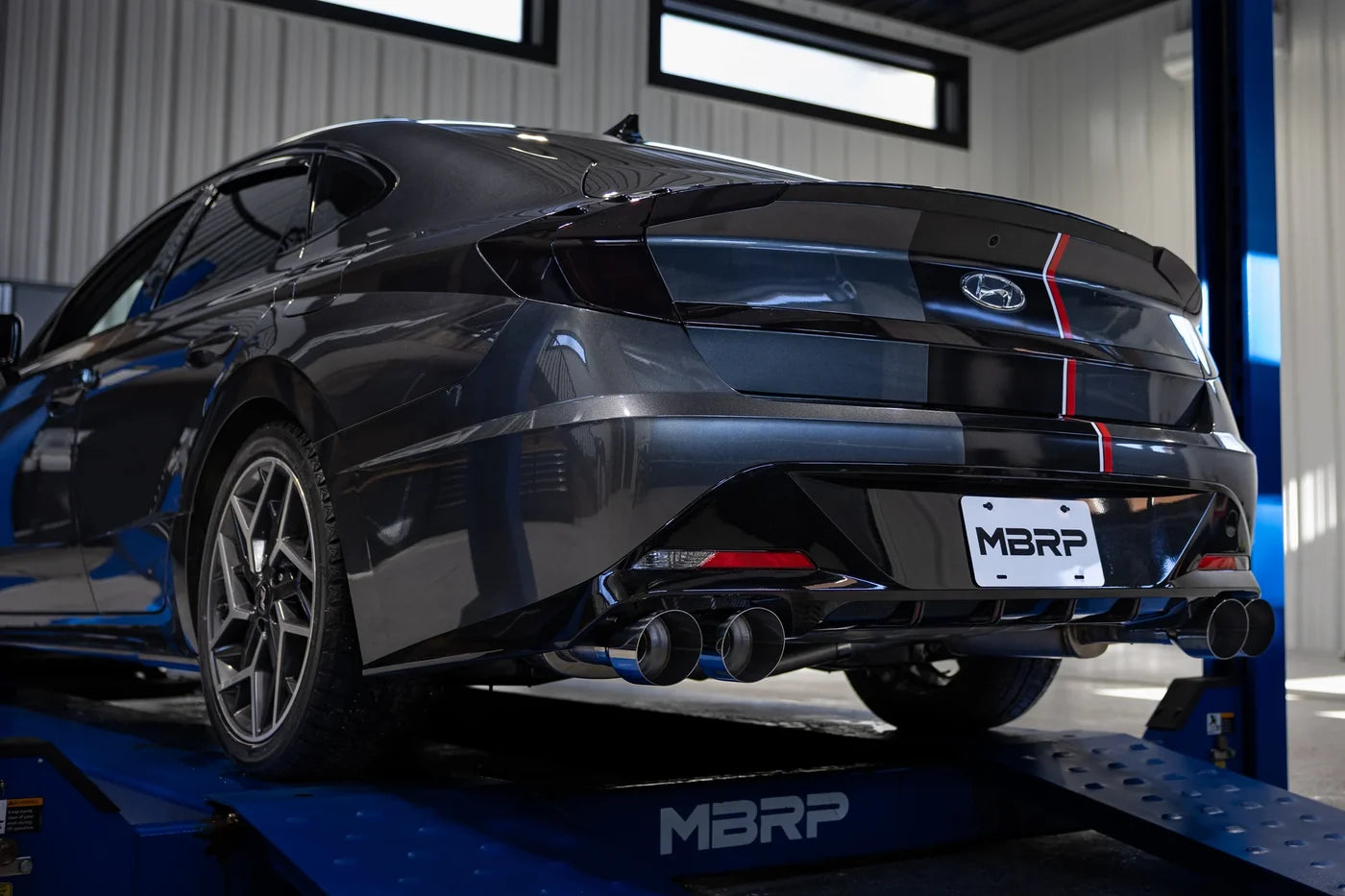 MBRP S4715AL ARMOR Lite 2.5-inch cat-back exhaust for 2021-2023 Hyundai Sonata N Line with quad polished 4.5-inch tips
