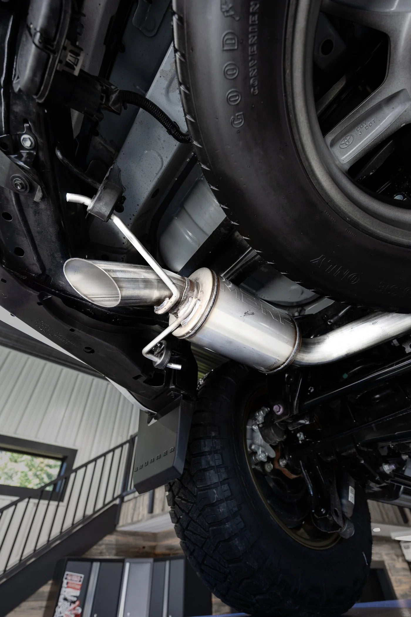 MBRP S5344 3-inch cat-back exhaust for Toyota 4Runner and Land Cruiser with high-clearance turndown exit
