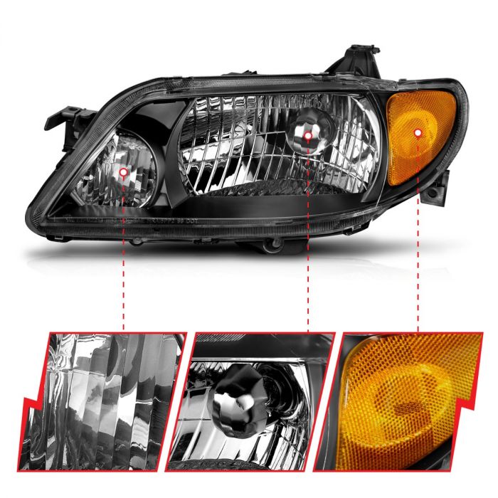 ANZO MAZDA PROTEGE 01-03 CRYSTAL HEADLIGHTS BLACK - 121107