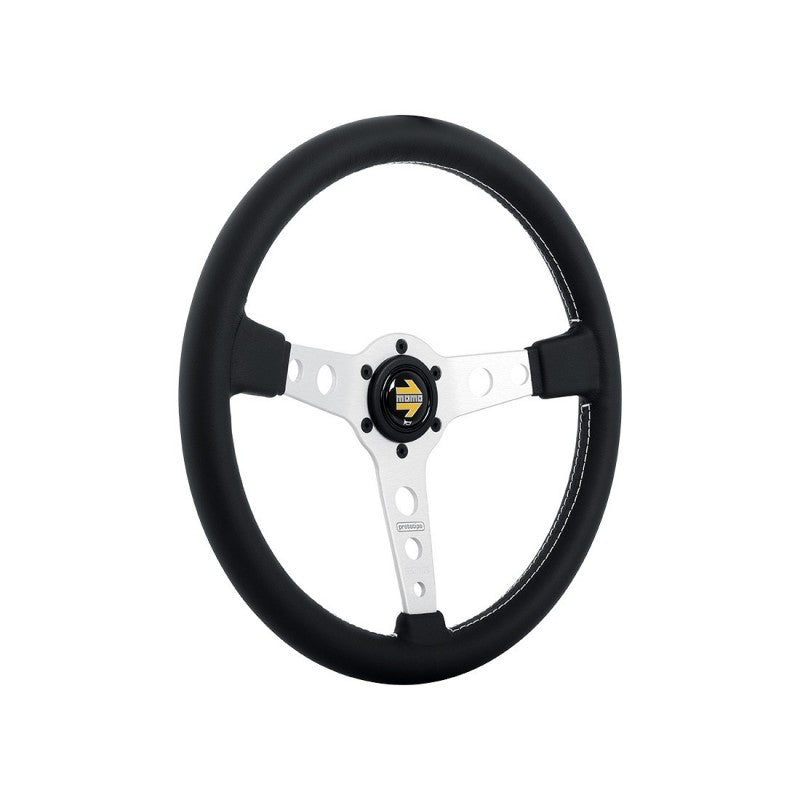 Momo Prototipo Steering Wheel 370 mm - Black Leather/White Stitch/Brushed Black Ano Spokes PRO37BK2B