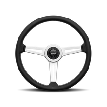 Load image into Gallery viewer, Momo Retro Steering Wheel 360 mm - 4 Black Leather/Wht Stitch/Brshd Spokes RET36BK2S