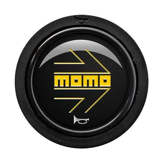 Momo Steering Wheel Horn Button Flat Lip - Gloss Black/Yellow Logo