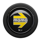 Momo Horn Button (Rounded) Gloss Black Yellow and Chrome Logo