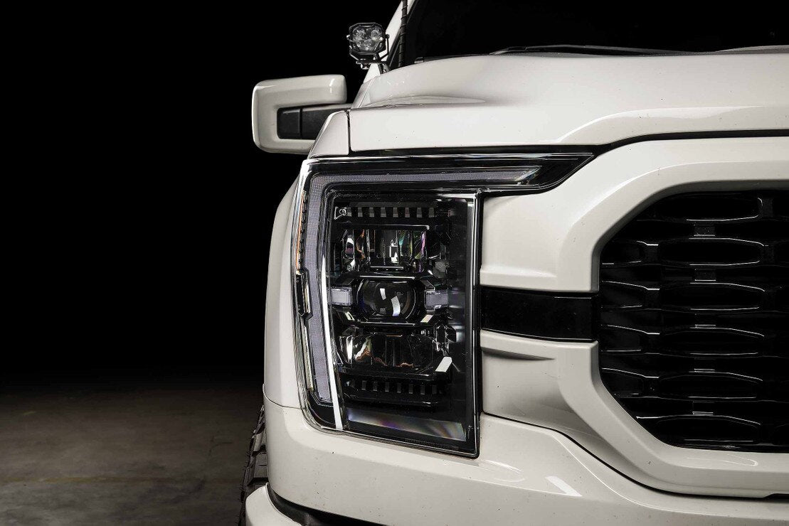 Morimoto XB Evo Hybrid headlights installed on 2021-2023 Ford F-150 front end