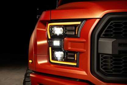 Morimoto XB Evo LF2-502 headlights with amber DRLs installed on Ford F-150/Raptor