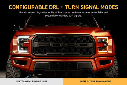 Morimoto XB Evo LF2-502 headlights showing configurable white or amber DRL lighting options