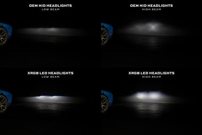 Morimoto XRGB LF495 LED headlights compared with OEM Dodge Challenger headlights