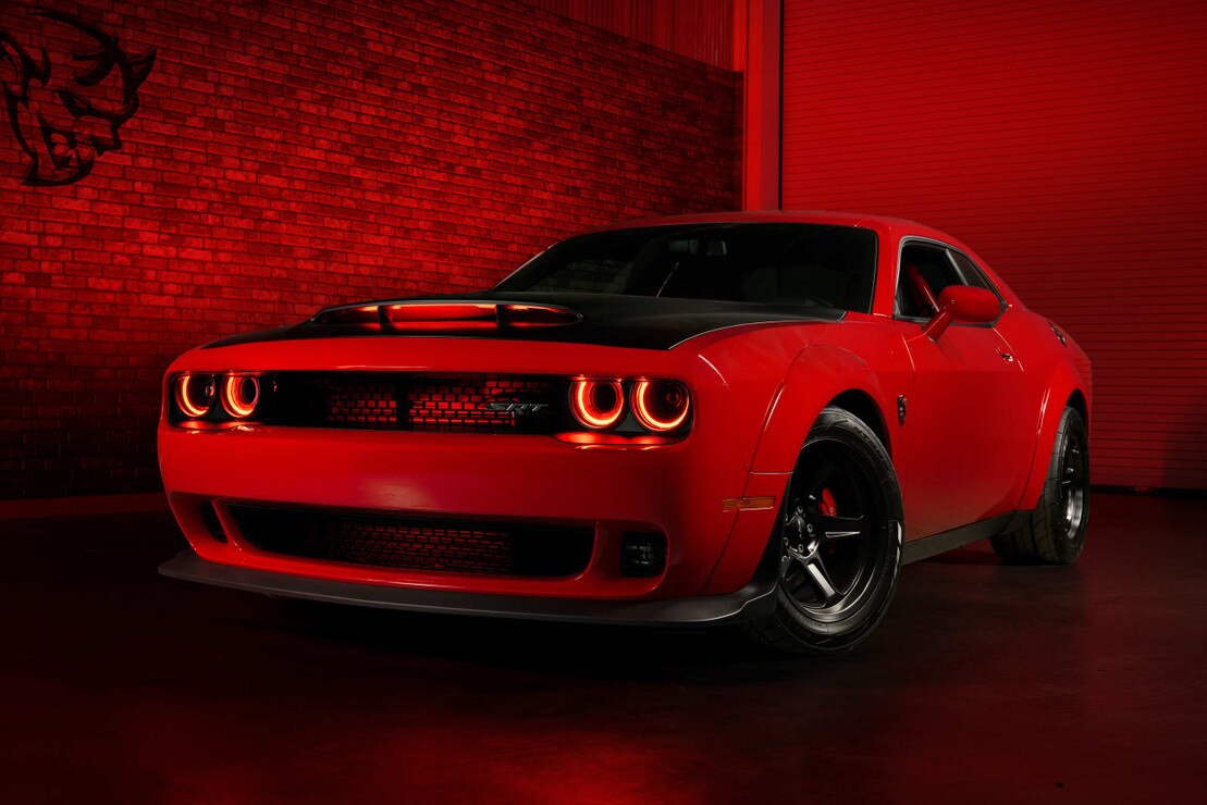 Dodge Challenger with Morimoto XRGB LF495 LED headlights and red RGB daytime running lights