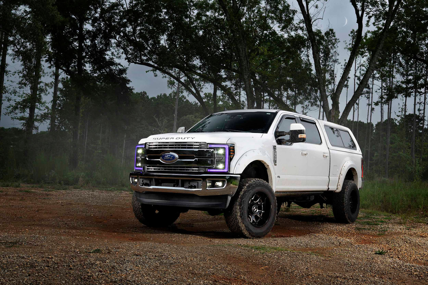 Morimoto LF777 XRGB LED headlights for 2017-2019 Ford Super Duty F250 F350 F450 with RGB DRL installed with purple lights