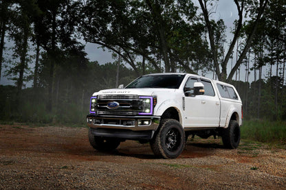 Morimoto LF777 XRGB LED headlights for 2017-2019 Ford Super Duty F250 F350 F450 with RGB DRL installed with purple lights