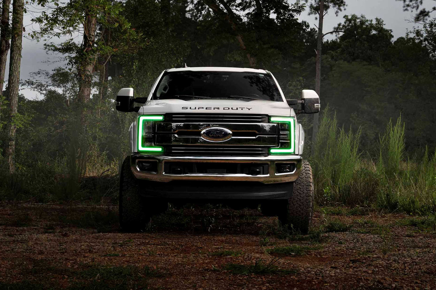 Morimoto LF777 XRGB LED headlights for 2017-2019 Ford Super Duty F250 F350 F450 with RGB DRL installed on F-450 truck