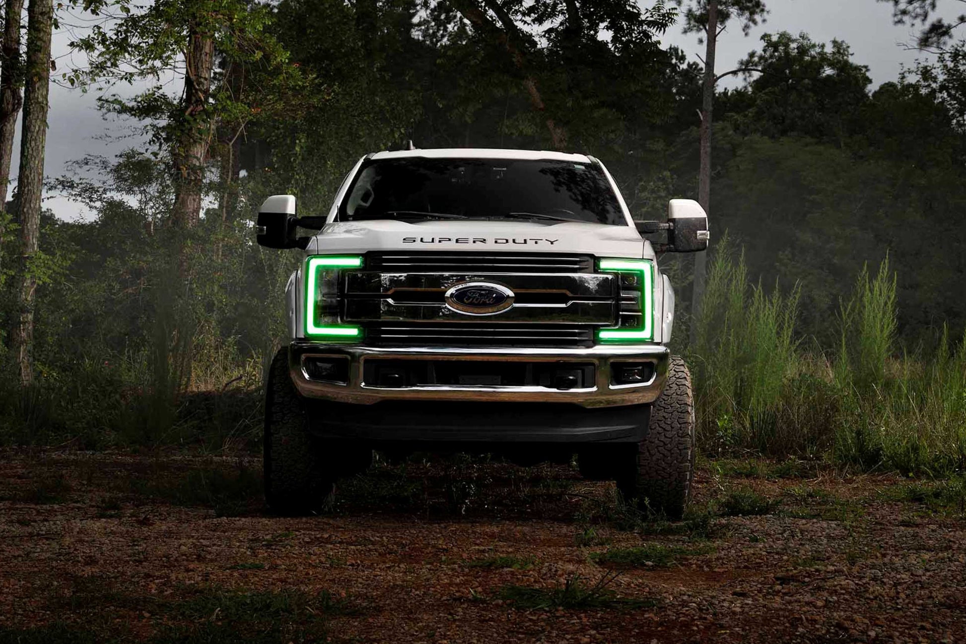 Morimoto LF777 XRGB LED headlights for 2017-2019 Ford Super Duty F250 F350 F450 with RGB DRL installed on F-450 truck