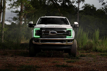 Morimoto LF777 XRGB LED headlights for 2017-2019 Ford Super Duty F250 F350 F450 with RGB DRL installed on F-450 truck