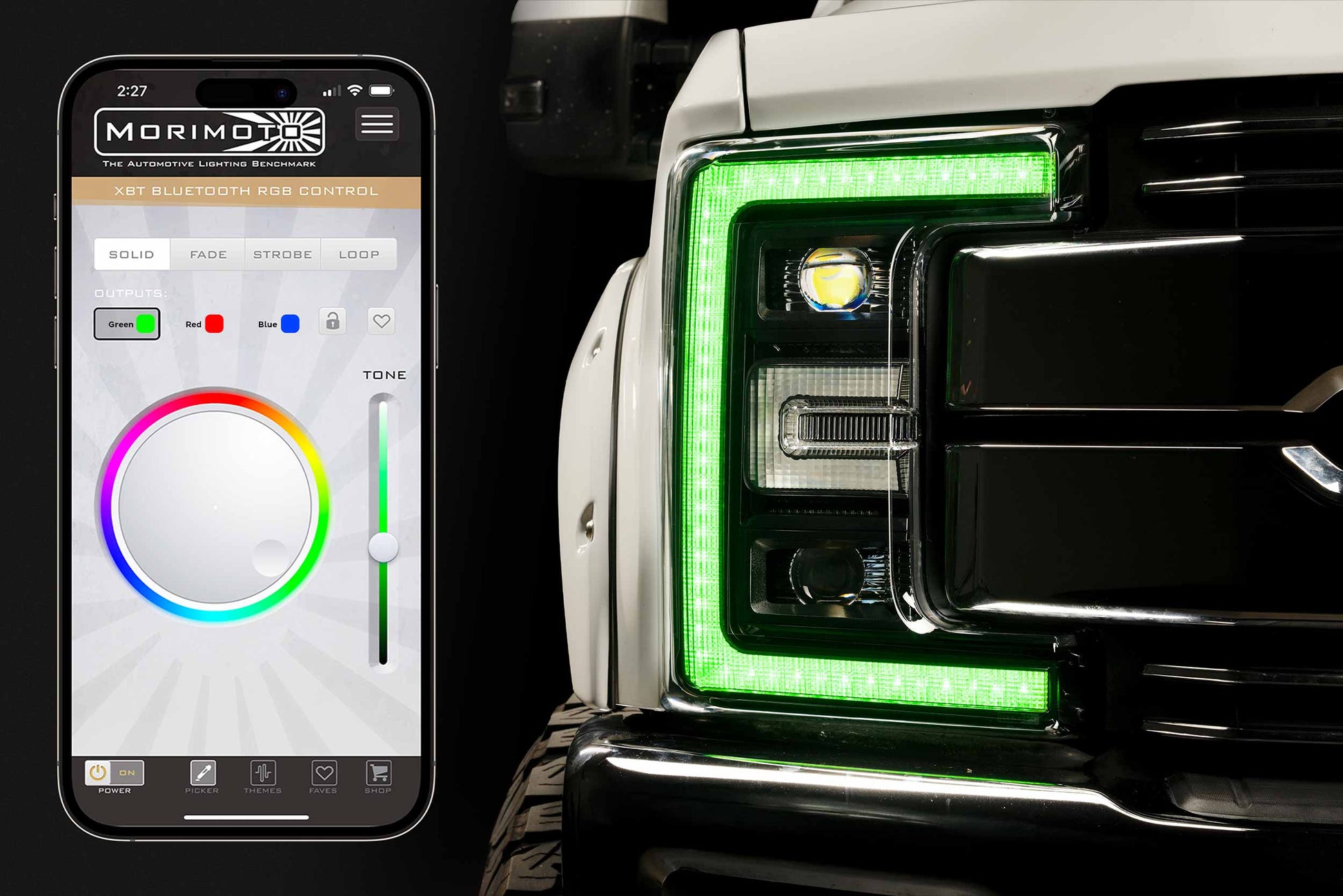 Morimoto LF777 XRGB LED headlights for 2017-2019 Ford Super Duty F250 F350 F450 with RGB DRL bluetooth control function