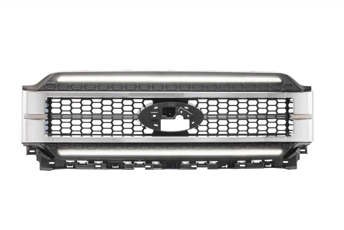 Morimoto XBG23 chrome LED grille with white DRL for 2021-2023 Ford F-150 with lights on