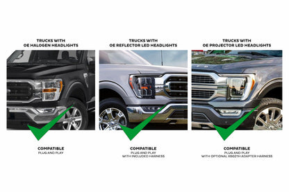 Morimoto XBG23 chrome LED grille with white DRL for 2021-2023 Ford F-150 fitment chart on what XBG23 will fit