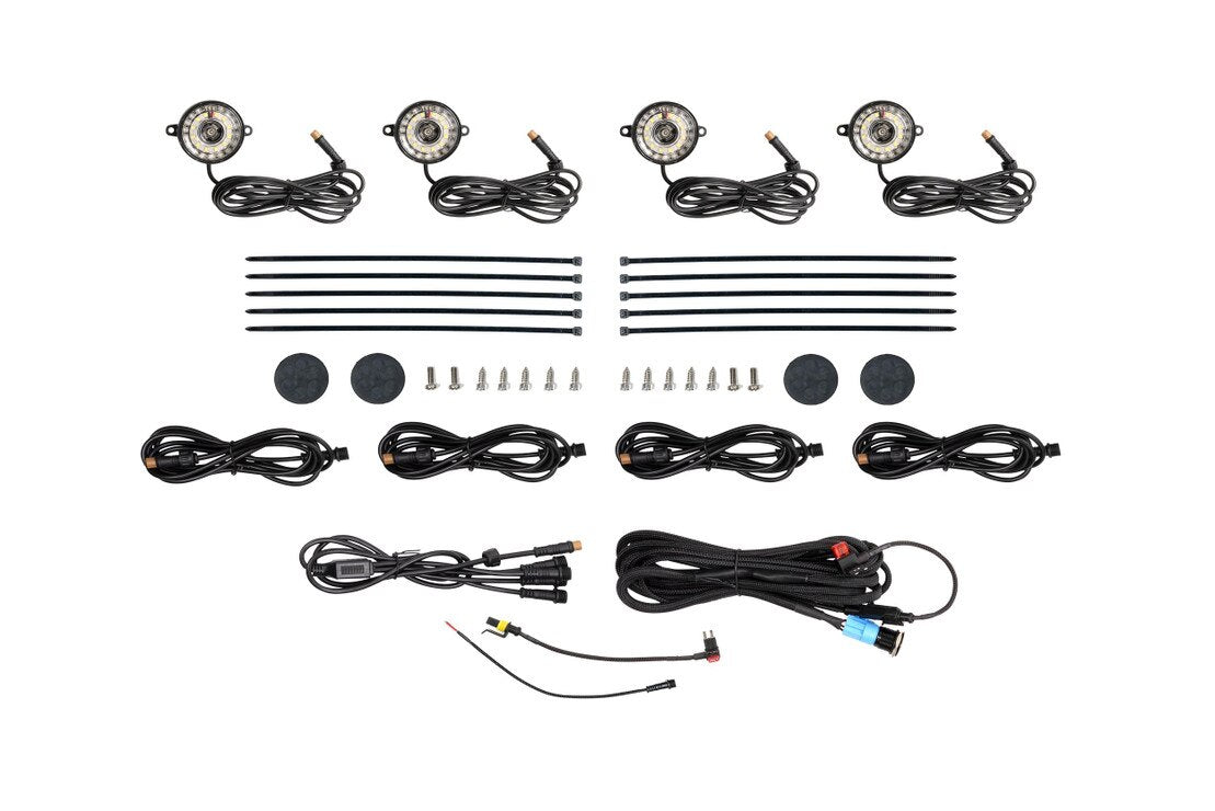 Morimoto XRL05 V2 white LED rock light kit 4 piece universal for trucks jeeps SUVs full kit displays wheel well lights and hardware