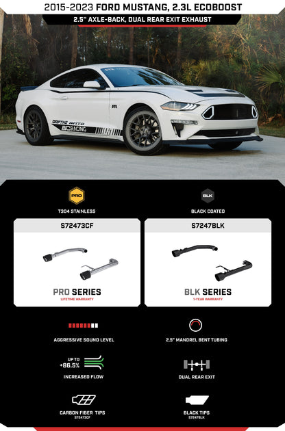 MBRP 2.5" Axle-Back, 2015-2023 Ford Mustang 2.3L EcoBoost, Dual Rear Exit w/ Carbon Fiber Tips, T304 Stainless Steel MBRP